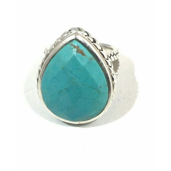 Barse Sterling Silver Large Faceted Turquoise Tear Drop Ring, Size 6.75 - Picture 1 of 12